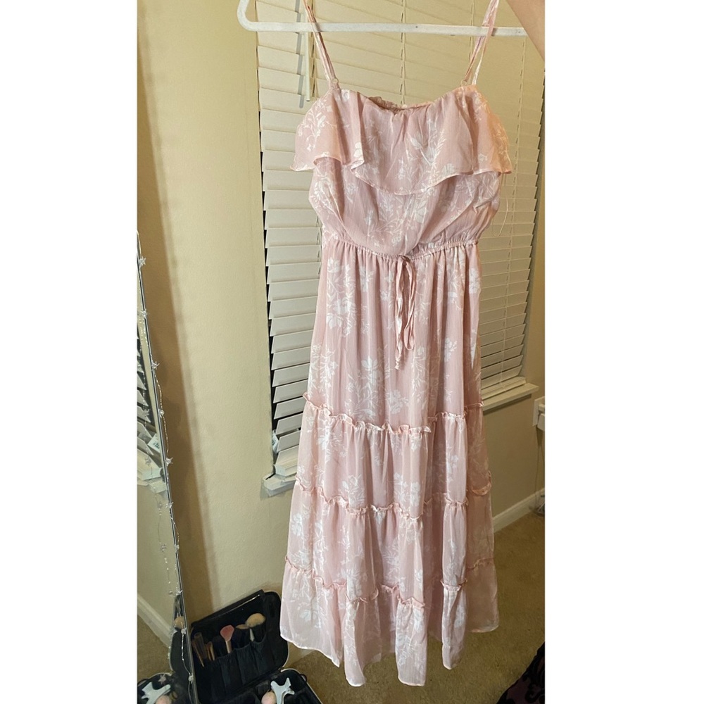 Pink floral spaghetti strap dress